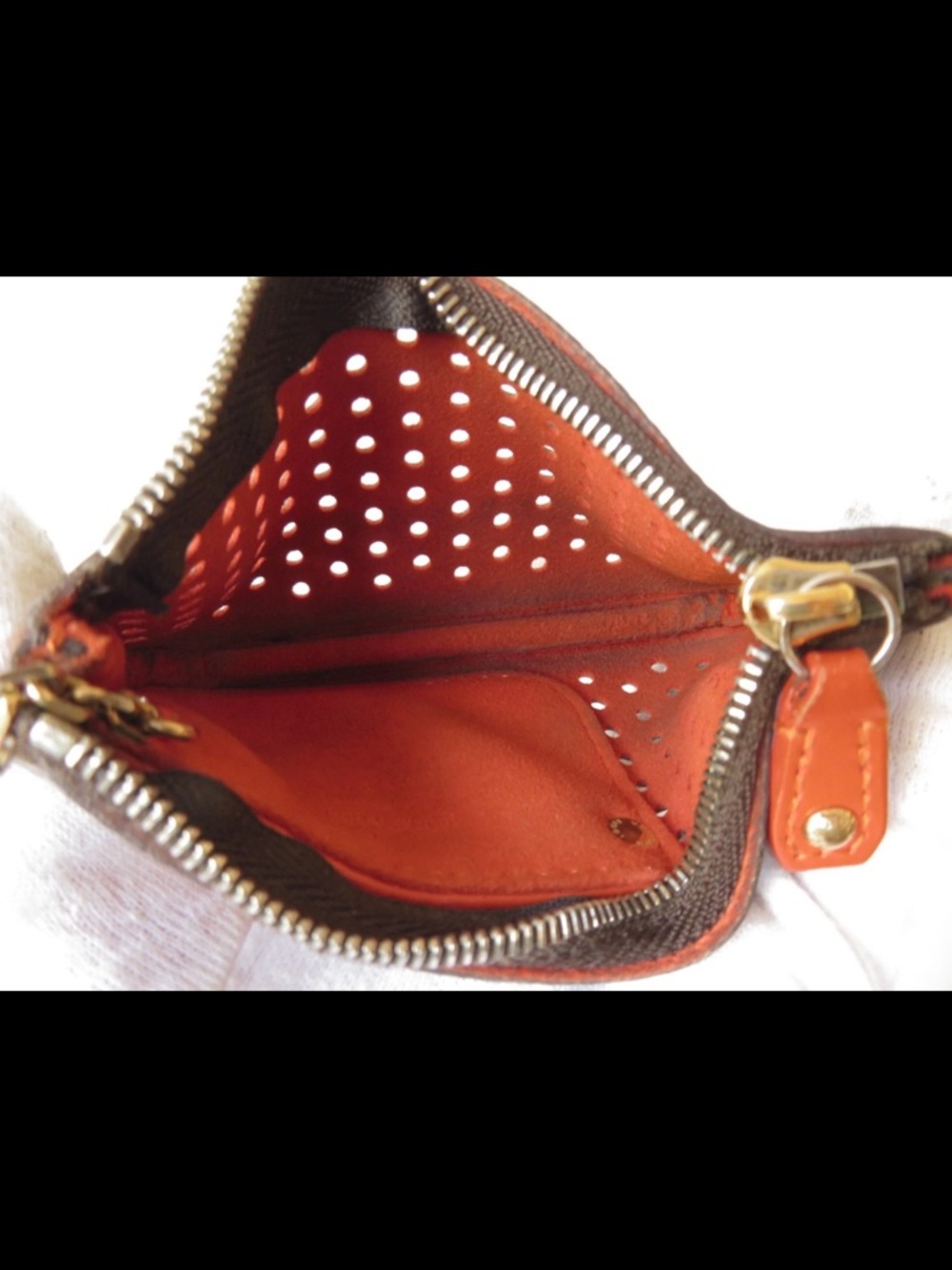 Louis Vuitton Monogram Perforated Key Pouch - Brown with Red Trim - Picture 13 of 15